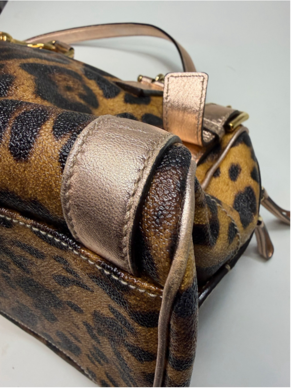 Women's Dolce & Gabbana Leopard Print Satchel Bag, One Size, Brown and Gold - Picture 8 of 16
